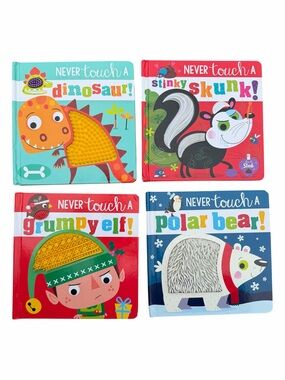 Never Touch a Board Book Lot of 4 Dinosaur Skunk Elf Polar Bear Touch & Feel